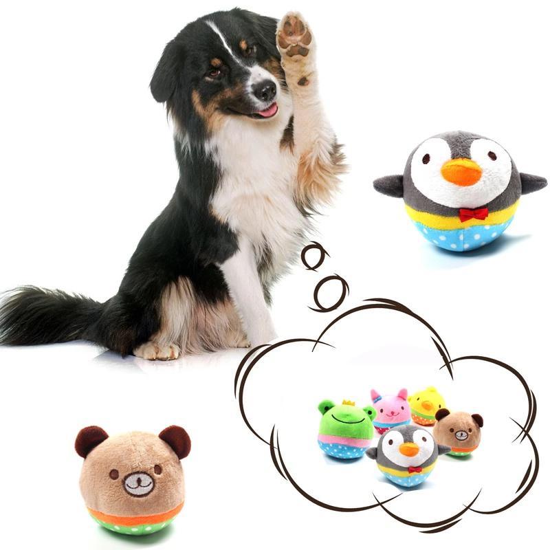 Cute Plush Dog Ball Squeaky Toys Animal Shape Puppy Chihuahua Internactive  Chew